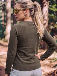 In My Nature Women's Plus Size Solid Color Long Sleeve Sports T-Shirt Fall - Coffee Brown - View 2