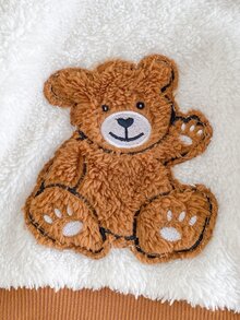 SHEIN Playful Pals 2件組嬰幼兒女童衛衣褲套裝，可愛白色與棕色泰迪熊貼布設計，毛茸茸長袖圓領加厚戶外款，適合秋季、萬聖節、冬季穿著的絨毛服飾 - 棕色 - 查看 13