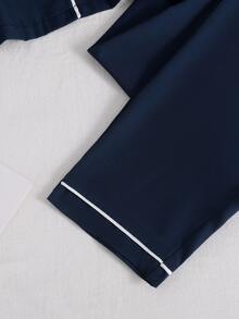 SHEIN Boys' Woven Lapel Open Front Long Sleeve Top And Casual Long Pants 2 Pieces Loungewear Set - Royal Blue - View 8