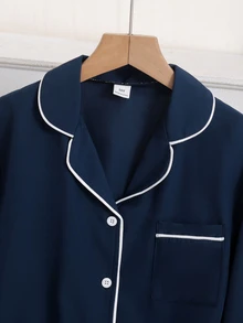 SHEIN Boys' Woven Lapel Open Front Long Sleeve Top And Casual Long Pants 2 Pieces Loungewear Set - Royal Blue - View 4