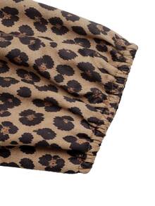 Balvessa Vintage Leopard Print Ribbon Tied Shirt For Women's Fall Long Sleeved Sweatshirt, Suitable For Going Out, Work, And Halloween Festival - Brown - View 4