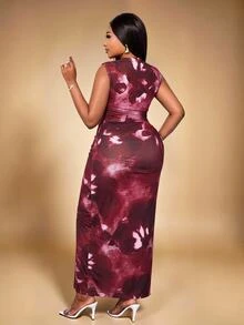 KIORVELLA Plus-Size Women's Slim-Fit Dress Suitable For Daily Commuting, Shopping, Parties, And Gatherings. - Red Violet - View 7