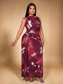 KIORVELLA Plus-Size Women's Slim-Fit Dress Suitable For Daily Commuting, Shopping, Parties, And Gatherings. - Red Violet - View 6