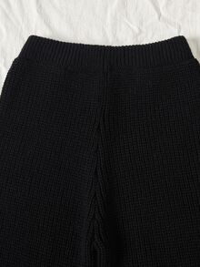SHEIN 女童冬季針織兩件套，時尚休閒黑白條紋毛衣與針織長褲套裝 - 黑色 - 查看 3