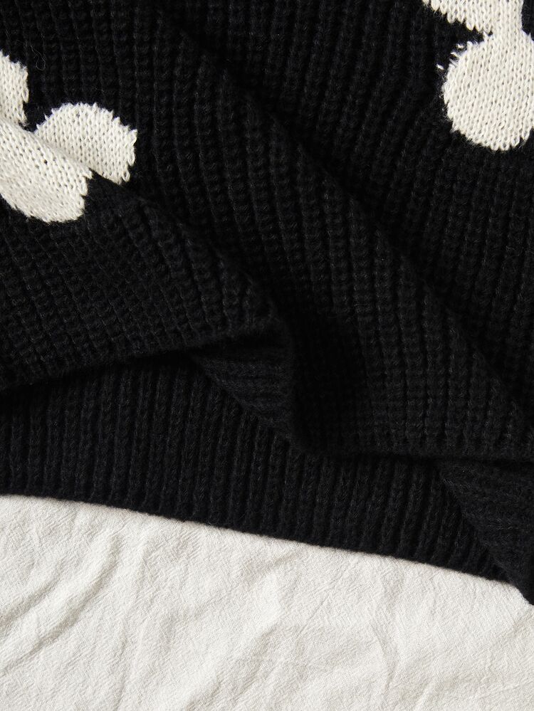 SHEIN Girls' Winter Knit 2 Pieces Set, Fashion Casual Black & White Striped Sweater And Knit Pants Outfit - Black - View 7