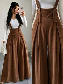 Celisse Jumpsuit Wanita Elegan Musim Gugur dan Dingin Cokelat Corduroy Bertekstur Rusuk, Gaya Overall untuk Natal Hari Nasional Arab Saudi Pesta Tahun Baru Perjalanan Kerja & Jalan-jalan - Coffee Brown - View 6