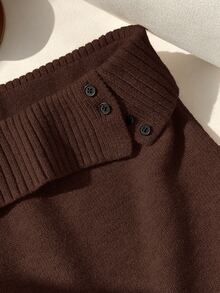 Comfortcana Women's Solid Color Knitted Ribbed Casual Versatile Sweater Skirt, Korean Style In Autumn/ Dark Brown School Travel - Chocolate Brown - View 6