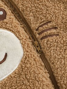 Cozy Pixies Baby Boy Cartoon Applique Animal Pattern Thermal Lined Thick Hooded Long Sleeve One-Piece Winter Jumpsuit - Khaki - View 7