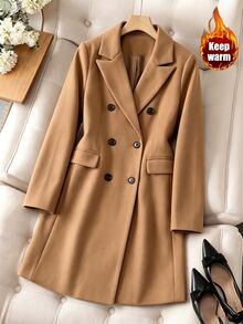 GlowEve CURVE Mantel Panjang Wanita Ukuran Besar untuk Musim Gugur/Dingin, Gaya Komuter, Nyaman, Kasual, Elegan, Cerdas, Bisnis, Serbaguna, Warna Cokelat Muda, Cocok untuk Semua Acara, Formal Kantor - Khaki - View 1