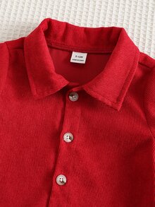 男嬰秋冬保暖內裡加厚紅色聖誕襯衫與經典厚牛仔褲，適合外出與節日穿著 - 彩色 - 查看 3