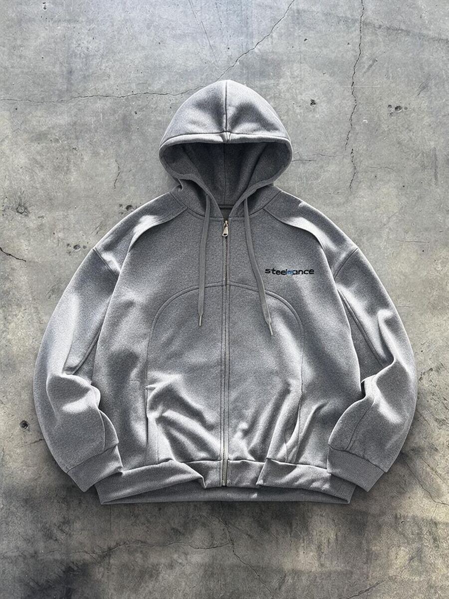 STEELVANCE 男士休閒拉鍊連帽衛衣 - 深灰色 - 查看 1