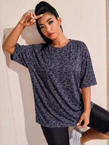 SHEIN Rhythm Era 休閒百搭粉色大尺碼圓領輕便運動上衣 - 黑色 - 查看 4