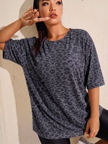 SHEIN Rhythm Era 休閒百搭粉色大尺碼圓領輕便運動上衣 - 黑色 - 查看 5