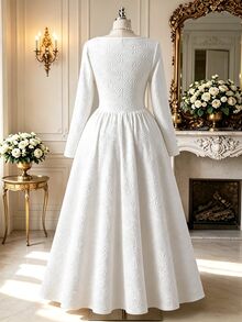 Rometta Plus Size Women's Solid Color Square Neck Long Dress, Elegant French Y2K Style, Suitable For Dating, Vacation, And Party Occasions - White - View 2