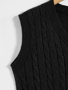 Mainfolk Men Cable Knit Sweater Vest, Vacation, Father's Day Gifts - Black - View 5