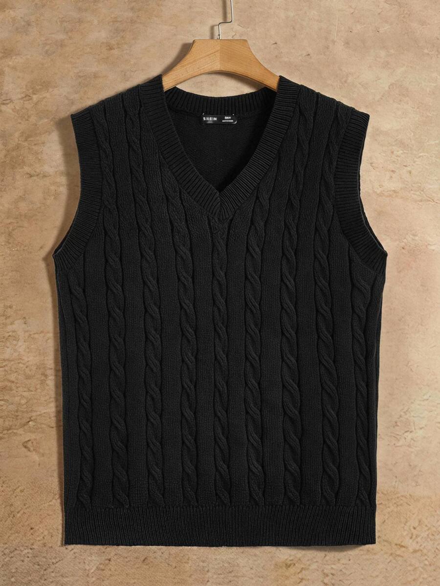 Mainfolk Men Cable Knit Sweater Vest, Vacation, Father's Day Gifts - Black - View 1