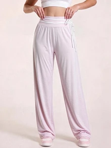SHEIN Sovereign Charm Women's Colorblock Casual Versatile Daily Travel Sports Long Pants - Pink - View 3