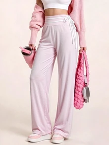 SHEIN Sovereign Charm Women's Colorblock Casual Versatile Daily Travel Sports Long Pants - Pink - View 1