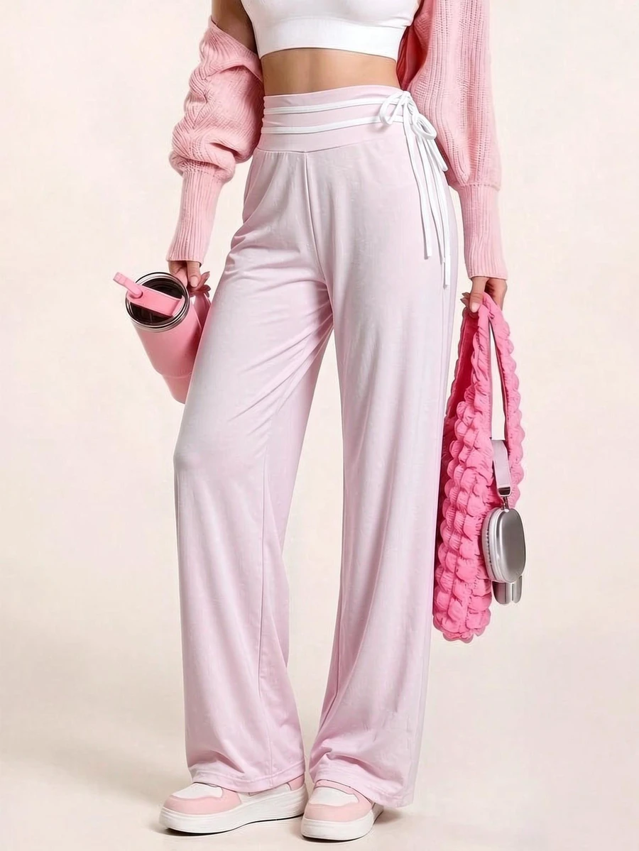 SHEIN Sovereign Charm Women's Colorblock Casual Versatile Daily Travel Sports Long Pants - Pink - View 1