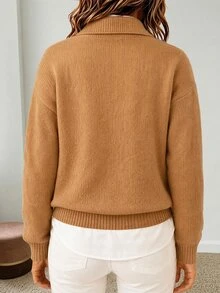 Holdful Holdful Pakaian Musim Gugur UNTUK Wanita: Sweater Lengan Panjang Kancing Bergaya Vintage untuk Wanita, Serbaguna - Rust Brown - View 2