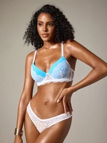 DreamPoppy Women's Lace Padded Push-Up Bra - Comfortable Support And Lift - Baby Blue - View 6
