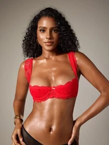 DreamPoppy 1pc Sexy Underwire Half Cup Bra - Red - View 7