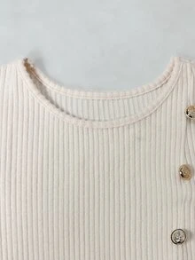 SHEIN Vintage Fashion Elegant Gold Button Decor Casual Commute Waist-Cinching A-Line Long Sleeve Knit Ribbed Thickened Women's Dress - Apricot - View 4
