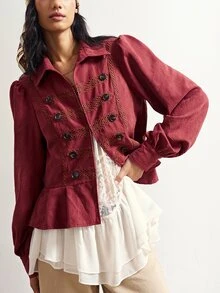 Bohemela Casual Elegant 80s Vintage Retro 80s Solid Color Woven Fitted Women's Jacket Everyday Burgundy Red Autumn Everyday Date - Red - View 4