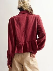 Bohemela Casual Elegant 80s Vintage Retro 80s Solid Color Woven Fitted Women's Jacket Everyday Burgundy Red Autumn Everyday Date - Red - View 7