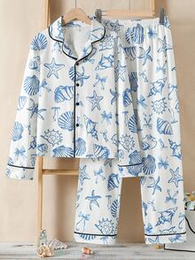 Autumn/Winter Teen Girls Red & White Sweet Bow Pattern Long Pants & Long Sleeve Casual Comfortable 2 Pieces Loungewear Set - Blue and White - View 7