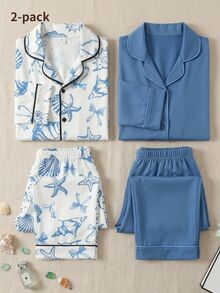 Autumn/Winter Teen Girls Red & White Sweet Bow Pattern Long Pants & Long Sleeve Casual Comfortable 2 Pieces Loungewear Set - Blue and White - View 2