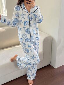 Autumn/Winter Teen Girls Red & White Sweet Bow Pattern Long Pants & Long Sleeve Casual Comfortable 2 Pieces Loungewear Set - Blue and White - View 3