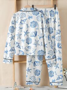 Autumn/Winter Teen Girls Red & White Sweet Bow Pattern Long Pants & Long Sleeve Casual Comfortable 2 Pieces Loungewear Set - Blue and White - View 4
