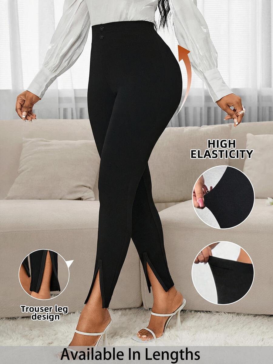SHEIN PETITE CURVE 大尺碼女款長褲內搭褲衣物 美國高個女款夏季套裝 節慶穿搭 夏季衣物 電音節穿搭 長款女裙 婚禮接待禮服 夏季女裙 - 黑色 - 查看 1