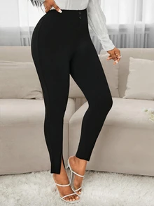 SHEIN PETITE CURVE 大尺碼女款長褲內搭褲衣物 美國高個女款夏季套裝 節慶穿搭 夏季衣物 電音節穿搭 長款女裙 婚禮接待禮服 夏季女裙 - 黑色 - 查看 6