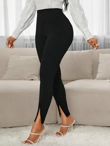 SHEIN PETITE CURVE 大尺碼女款長褲內搭褲衣物 美國高個女款夏季套裝 節慶穿搭 夏季衣物 電音節穿搭 長款女裙 婚禮接待禮服 夏季女裙 - 黑色 - 查看 4