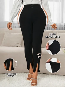 SHEIN PETITE CURVE 大尺碼女款長褲內搭褲衣物 美國高個女款夏季套裝 節慶穿搭 夏季衣物 電音節穿搭 長款女裙 婚禮接待禮服 夏季女裙 - 黑色 - 查看 3