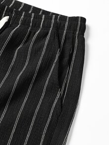 STEELVANCE Men's Drawstring Waist Striped Casual Daily Travel Sports Long Pants - Black - View 4
