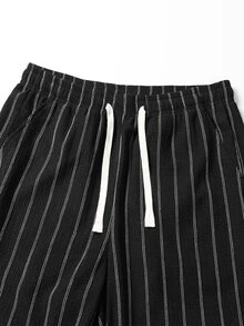 STEELVANCE Men's Drawstring Waist Striped Casual Daily Travel Sports Long Pants - Black - View 5