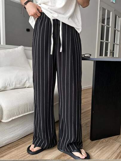 STEELVANCE Men's Drawstring Waist Striped Casual Daily Travel Sports Long Pants