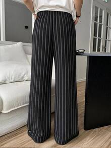STEELVANCE Men's Drawstring Waist Striped Casual Daily Travel Sports Long Pants - Black - View 2