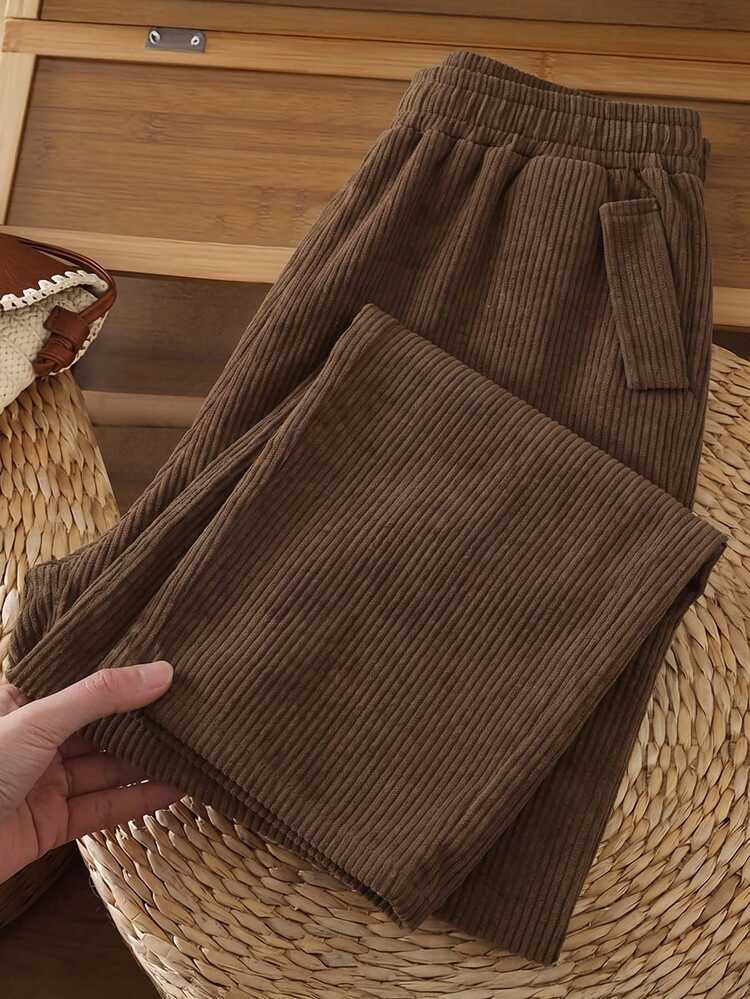 Rusticease Business Sports Elegant Women's Waist Tie Espresso Brown Straight Leg Loose Casual Pants Winter Autumn Women's Country Pants Beach Hike - Rust Brown - View 1