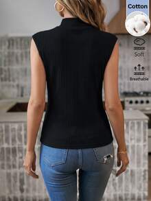 SHEIN LUNE Rompi Tanpa Lengan Wanita Kasual Minimalis Sederhana untuk Perjalanan ke Kantor, Desain Patchwork, Pakaian Luar Mode Dasar Musim Gugur/Dingin, Warna Hitam - Hitam - View 2