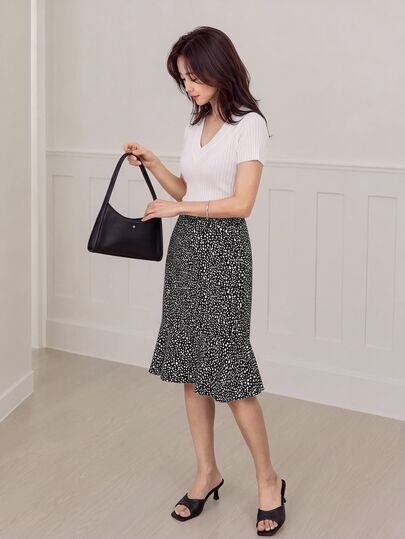 Yumoku Ruffle Hem Allover Print Skirt