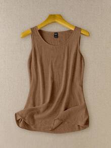 Rusticease Tank Top Linen Kasual Wanita, Atasan Dasar Wanita Musim Panas Grosir, Pakaian Dasar - Chocolate Brown - View 3