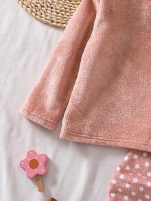 SHEIN Genkimix Kids 女童絨毛格紋長袖上衣與長褲休閒舒適柔軟2件式家居睡衣套裝 秋冬款 - 粉色 - 查看 8