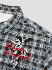 ROMWE MEN Street Life Men Plaid & Letter Graphic 2 In 1 Shirt - Multicolor - View 4