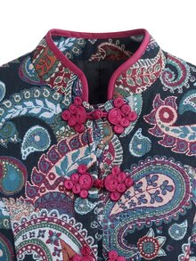 Nöista Chinese-Style Paisley Short Jacket Chinese Knot Buttons. Fitted Silhouette, Retro Glamorous,Fall/Winter, Going Out, Elegant Party. - Black - View 9