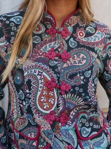 Nöista Chinese-Style Paisley Short Jacket Chinese Knot Buttons. Fitted Silhouette, Retro Glamorous,Fall/Winter, Going Out, Elegant Party. - Black - View 11