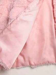 SHEIN 兒童 SHIEN 青少年女孩愛心紋理純色粉色毛絨外套，適合派對秋冬穿搭 - 粉色 - 查看 10